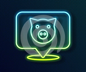 Glowing neon line Pig icon isolated on black background. Animal symbol. Vector