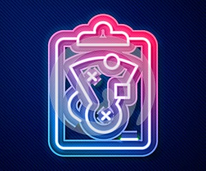 Glowing neon line Planning strategy concept icon isolated on blue background. Baseball cup formation and tactic. Vector