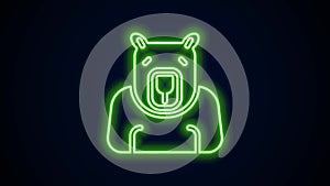 Glowing neon line Polar bear head icon isolated on black background. 4K Video motion graphic animation