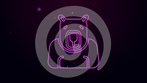 Glowing neon line Polar bear head icon isolated on black background. 4K Video motion graphic animation