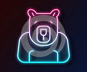 Glowing neon line Polar bear head icon isolated on black background. Vector
