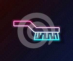 Glowing neon line Pool table brush icon isolated on black background. Biliard table brush. Vector