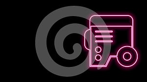 Glowing neon line Portable power electric generator icon isolated on black background. Industrial and home immovable