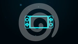 Glowing neon line Portable video game console icon isolated on black background. Gamepad sign. Gaming concept. 4K Video