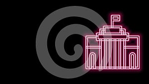 Glowing neon line Prado museum icon isolated on black background. Madrid, Spain. 4K Video motion graphic animation