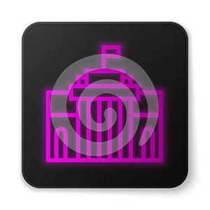 Glowing neon line Prado museum icon isolated on white background. Madrid, Spain. Black square button. Vector