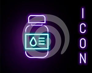 Glowing neon line Printer ink bottle icon isolated on black background. Colorful outline concept. Vector