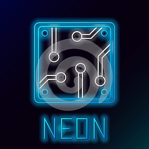 Glowing neon line Processor icon isolated on black background. CPU, central processing unit, microchip, microcircuit