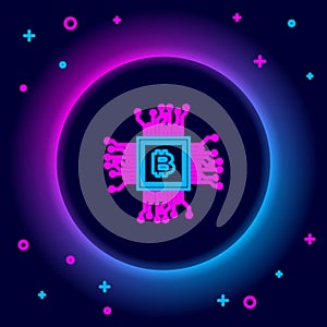 Glowing neon line Processor icon isolated on black background. CPU, central processing unit, microchip, microcircuit