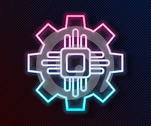 Glowing neon line Processor icon isolated on black background. CPU, central processing unit, microchip, microcircuit