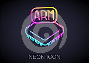 Glowing neon line Processor icon isolated on black background. CPU, central processing unit, microchip, microcircuit