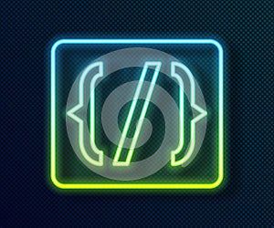 Glowing neon line Programming language syntax icon isolated on black background. Syntax programming file system. Vector