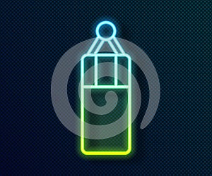 Glowing neon line Punching bag icon isolated on black background. Vector