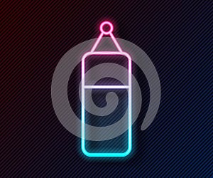 Glowing neon line Punching bag icon isolated on black background. Vector