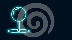 Glowing neon line Push pin icon isolated on black background. Thumbtacks sign. 4K Video motion graphic animation