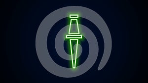 Glowing neon line Push pin icon isolated on black background. Thumbtacks sign. 4K Video motion graphic animation