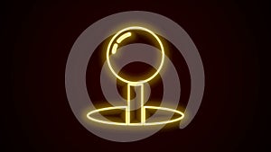Glowing neon line Push pin icon isolated on black background. Thumbtacks sign. 4K Video motion graphic animation