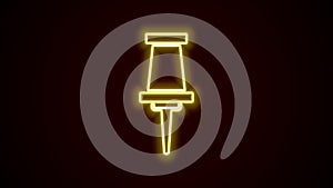 Glowing neon line Push pin icon isolated on black background. Thumbtacks sign. 4K Video motion graphic animation