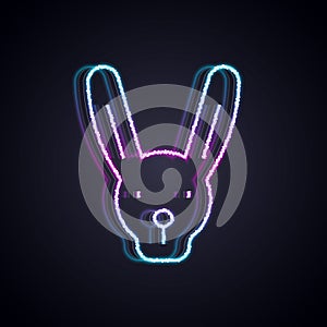 Glowing neon line Rabbit with ears icon isolated on black background. Magic trick. Mystery entertainment concept. Vector