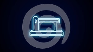 Glowing neon line Railway barrier icon isolated on black background. 4K Video motion graphic animation