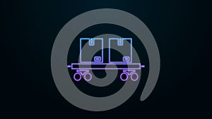 Glowing neon line Railway carriage icon isolated on black background. 4K Video motion graphic animation