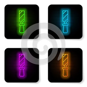 Glowing neon line Rasp metal file icon isolated on white background. Rasp for working with wood and metal. Tool for
