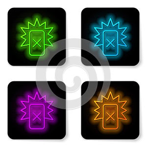 Glowing neon line Red card football icon isolated on white background. Referee card. Black square button. Vector