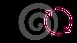 Glowing neon line Refresh icon isolated on black background. Reload symbol. Rotation arrows in a circle sign. 4K Video