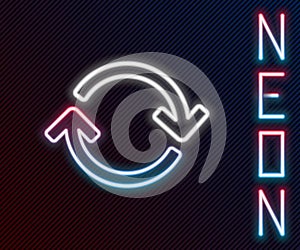 Glowing neon line Refresh icon isolated on black background. Reload symbol. Rotation arrows in a circle sign. Colorful