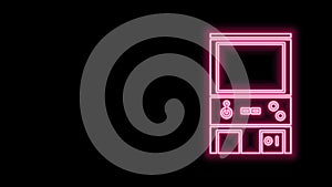 Glowing neon line Retro arcade game machine icon isolated on black background. 4K Video motion graphic animation