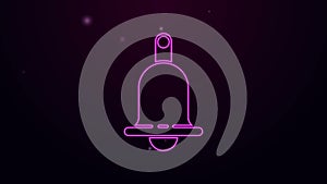 Glowing neon line Ringing bell icon isolated on purple background. Alarm symbol, service bell, handbell sign