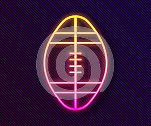 Glowing neon line Rugby ball icon isolated on black background. Vector Illustration