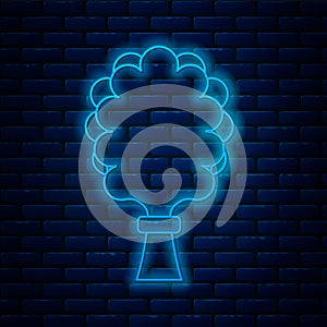 Glowing neon line Sauna broom icon isolated on brick wall background. Broom from birch twigs, branches for Russian steam