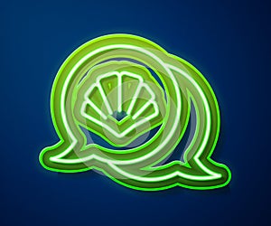 Glowing neon line Scallop sea shell icon isolated on blue background. Seashell sign. Vector