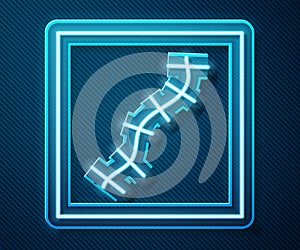 Glowing neon line Scar with suture icon isolated on blue background. Vector