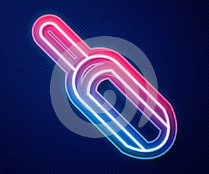 Glowing neon line Scoop flour icon isolated on blue background. Vector