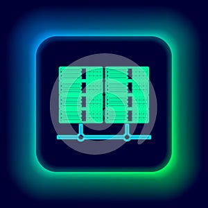 Glowing neon line Server, Data, Web Hosting icon isolated on black background. Colorful outline concept. Vector