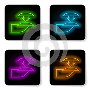 Glowing neon line Set of false nails for manicure icon isolated on white background. Varnish color palette for nail