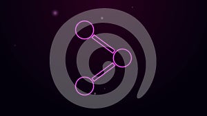 Glowing neon line Share icon isolated on purple background. Share, sharing, communication pictogram, social media