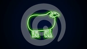 Glowing neon line Sheep icon isolated on black background. Animal symbol. 4K Video motion graphic animation