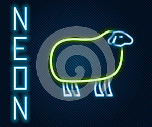 Glowing neon line Sheep icon isolated on black background. Animal symbol. Colorful outline concept. Vector