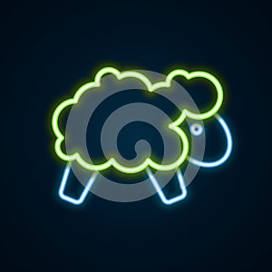 Glowing neon line Sheep icon isolated on black background. Counting sheep to fall asleep. Colorful outline concept