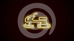 Glowing neon line Snowmobile icon isolated on black background. Snowmobiling sign. Extreme sport. 4K Video motion