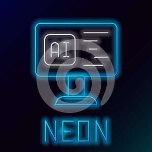 Glowing neon line Software, web developer programming code icon isolated on black background. Javascript computer script