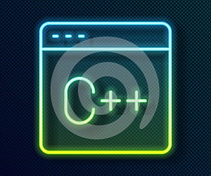 Glowing neon line Software, web developer programming code icon isolated on black background. Javascript computer script