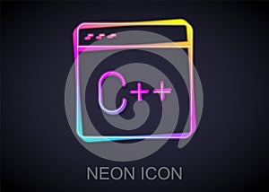 Glowing neon line Software, web developer programming code icon isolated on black background. Javascript computer script