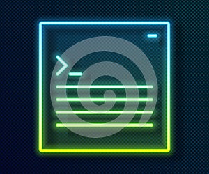Glowing neon line Software, web developer programming code icon isolated on black background. Javascript computer script