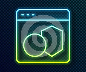 Glowing neon line Software, web developer programming code icon isolated on black background. Javascript computer script