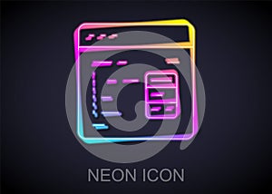 Glowing neon line Software, web developer programming code icon isolated on black background. Javascript computer script