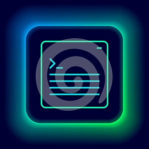 Glowing neon line Software, web developer programming code icon isolated on black background. Javascript computer script